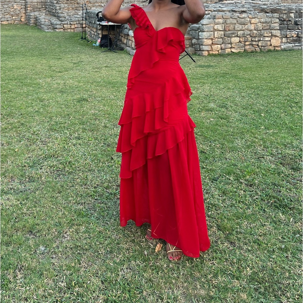 Stunning long red dress with ruffles